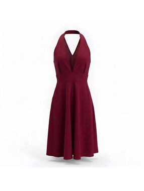 Sarin Mathews Plunging Halter Fit & Flare Mini Dress in Burgundy